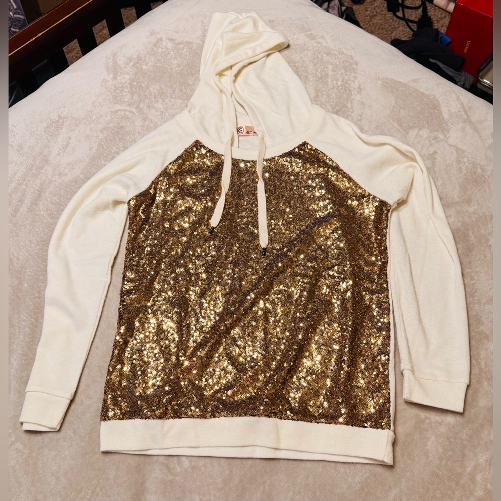 Women’s Gold Sequin Hoodie Size Large
